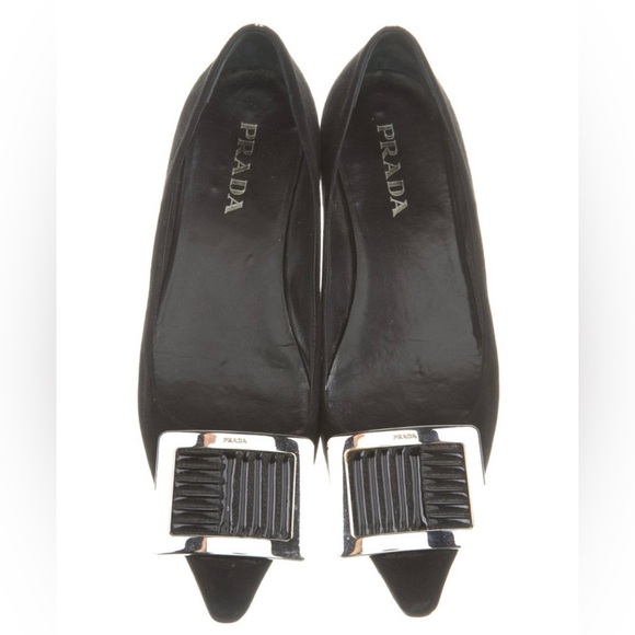 PRADA Pointy Toe Ballet Fats in Black with Silver - Picture 1 of 7